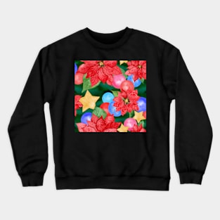 Retro Christmas Poinsettias and Baubles Crewneck Sweatshirt